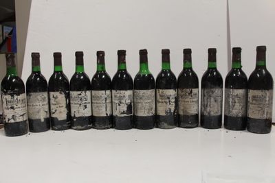 several bottles of wine are lined up on a white table