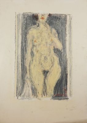 tableau représentant une femme nue, dans un cadre blanc, accroché au mur