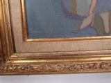 a picture of a painting of a woman sitting on a chair