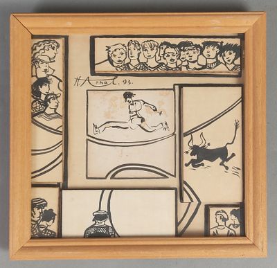 photo encadrée représentant une image tirée d'une bande dessinée où figurent un chat et un chien