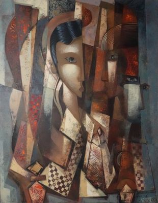 une image représentant un tableau d'une femme avec une guitare