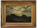 une peinture d'un paysage avec une maison au loin