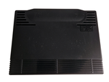 a close up of a black plastic tray on a white surface