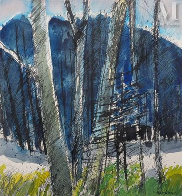 BARDONE Guy (1927-2015) Arbres dans la nuit
