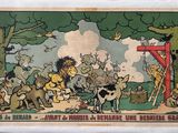 an old cartoon picture of a group of animals in the woods