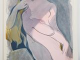 an image of a painting of a nude woman sitting on a rock