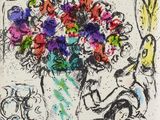 dessin représentant un vase de fleurs posé sur une table, à côté d'une guitare
