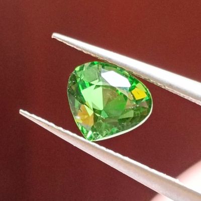 someone is holding a pair of pliers with a green diamond in it