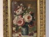 une peinture de fleurs dans un vase sur une table