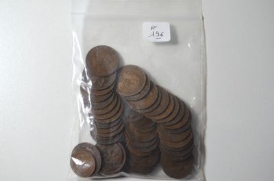a lot of coins in a bag on the table