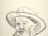 a drawing of a man with a hat and a beard