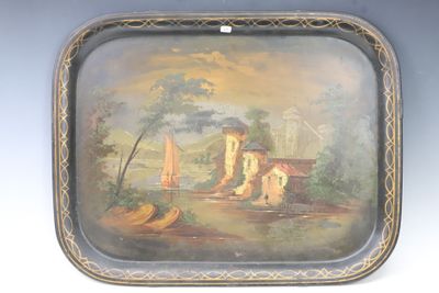 a picture of a painting on a tray hanging on a wall