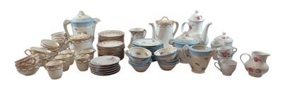 many different types of porcelain dishes and cups on the table