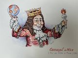 painting of a man with a crown holding a globe in one hand and a balloon in the other