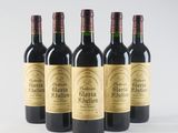 four bottles of red wine are lined up on a white surface