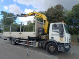 a white truck with a crane on the back of it