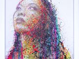 an image of a painting of a woman with colorful paint splatters on her face