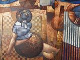 une peinture représentant une femme assise sur un lit