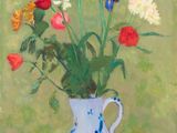une peinture de fleurs dans un vase sur une table