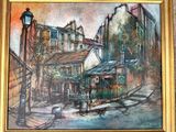 une peinture sur le mur d'un bâtiment qui comporte une horloge