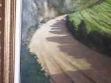 a picture of a painting of a dirt road in the country
