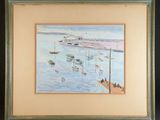 a picture of a painting of boats in the water