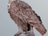 statue of an eagle perched on a rock on a wooden table