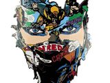 a picture of a man with a beard covered in stickers