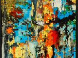 a painting of a colorful abstract painting on a black background
