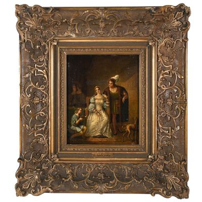 un tableau représentant une femme en robe blanche et un homme en robe bleue