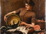 an image of a painting of a woman holding a bowl of fish