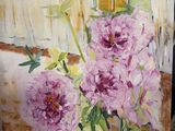 a painting of flowers in a vase on a table