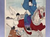 an image of a painting of a woman riding a horse next to a man on a horse