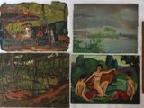several paintings of a woman and a child are hanging on a wall