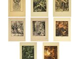 un ensemble de six reproductions encadrées représentant diverses scènes de forêt