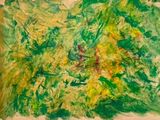 une peinture aux couleurs vertes et jaunes sur une feuille de papier
