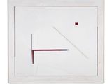 a painting of a white frame with a red line and a pencil in it