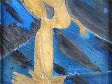 un tableau représentant une personne assise sur un banc