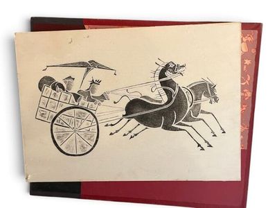 une carte sur laquelle est représenté un cheval et une calèche