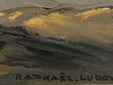 an image of a painting of a mountain with a cloud in the sky