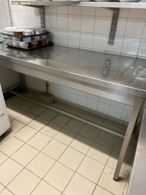 a stainless steel counter in a kitchen with a dishwasher and a dishwasher