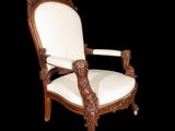 an image of a wooden chair with a white upholstered seat