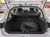 the back of a car with a tire in the trunk