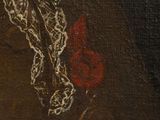 painting of a woman with a red rose in her hair