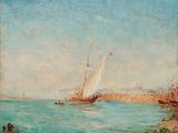 an image of a painting of a sailboat on the water