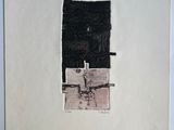 peinture représentant une photo en noir et blanc d'un bâtiment sur lequel figure une croix