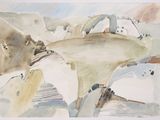 une photo d'une aquarelle représentant un paysage de montagne