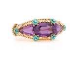 an amethorate, turquoise and yellow gold ring