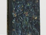 a book with a black cover and blue and green paint on it