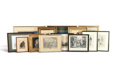 many framed pictures of people and animals on the wall